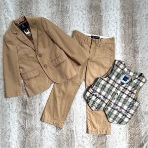 Size 4🤎 J Crew Crewcuts Boys Ludlow Italian 3pc Suit in Light Khaki Excellent
